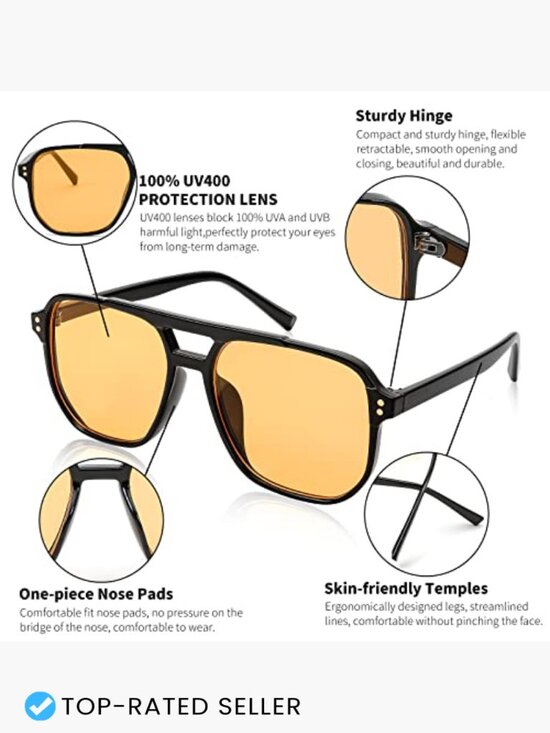 Retro Square Aviator Sunglasses Unisex Vintage Plastic Frame UV400 Protection main image 7